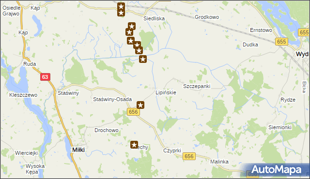 mapa Lipińskie gmina Miłki, Lipińskie gmina Miłki na mapie Targeo