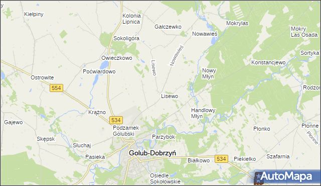 mapa Lisewo gmina Golub-Dobrzyń, Lisewo gmina Golub-Dobrzyń na mapie Targeo