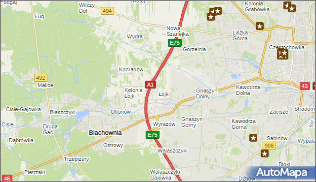 mapa Łojki gmina Blachownia, Łojki gmina Blachownia na mapie Targeo