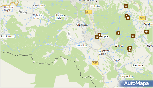 mapa Łomnica gmina Głuszyca, Łomnica gmina Głuszyca na mapie Targeo