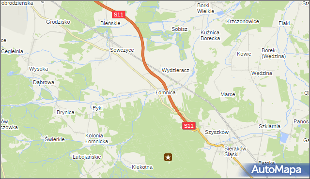 mapa Łomnica gmina Olesno, Łomnica gmina Olesno na mapie Targeo