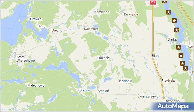 mapa Lubiesz gmina Biały Bór, Lubiesz gmina Biały Bór na mapie Targeo