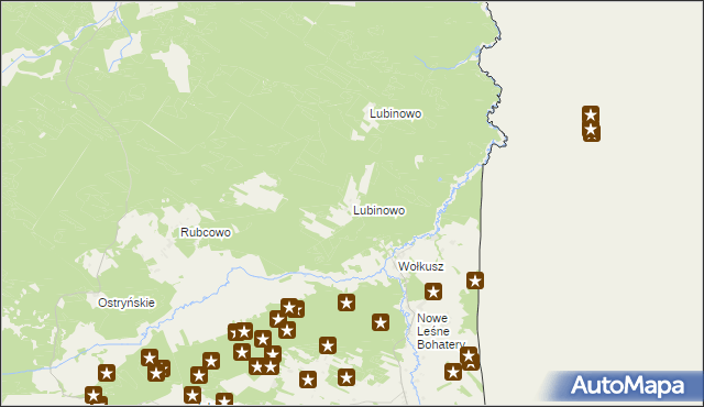 mapa Lubinowo gmina Lipsk, Lubinowo gmina Lipsk na mapie Targeo