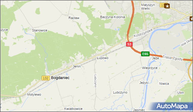 mapa Łupowo gmina Bogdaniec, Łupowo gmina Bogdaniec na mapie Targeo