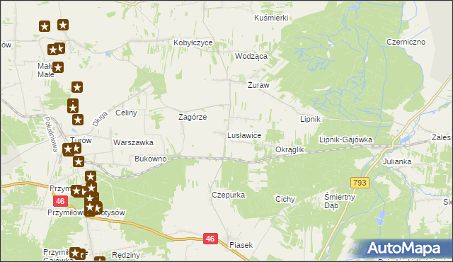 mapa Lusławice gmina Janów, Lusławice gmina Janów na mapie Targeo