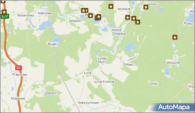 mapa Łyński Młyn, Łyński Młyn na mapie Targeo