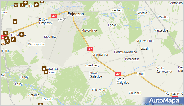 mapa Makowiska gmina Pajęczno, Makowiska gmina Pajęczno na mapie Targeo