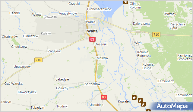 mapa Małków gmina Warta, Małków gmina Warta na mapie Targeo