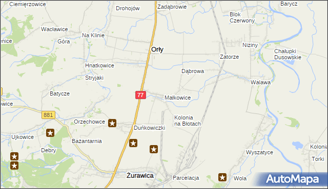 mapa Małkowice gmina Orły, Małkowice gmina Orły na mapie Targeo