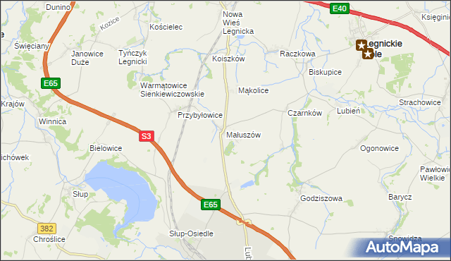 mapa Małuszów gmina Męcinka, Małuszów gmina Męcinka na mapie Targeo