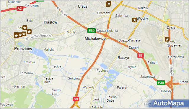 mapa Michałowice-Wieś, Michałowice-Wieś na mapie Targeo