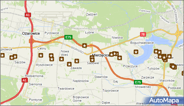 mapa Mierzęcice, Mierzęcice na mapie Targeo