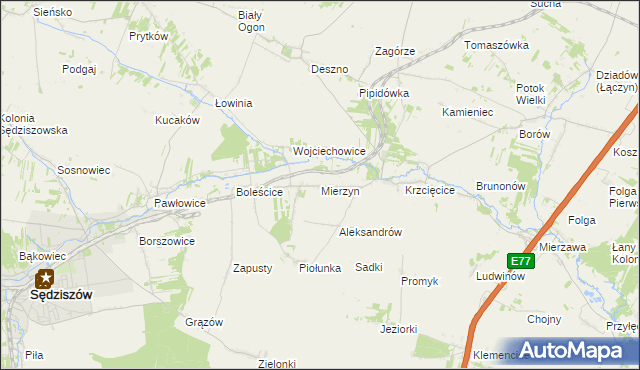 mapa Mierzyn gmina Sędziszów, Mierzyn gmina Sędziszów na mapie Targeo