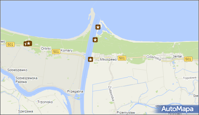 mapa Mikoszewo, Mikoszewo na mapie Targeo