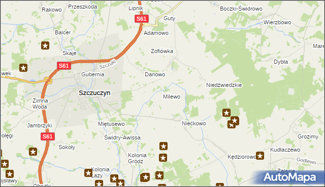 mapa Milewo gmina Szczuczyn, Milewo gmina Szczuczyn na mapie Targeo