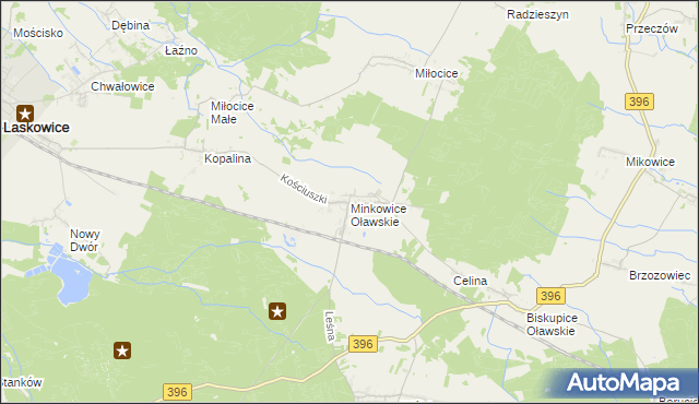 mapa Minkowice Oławskie, Minkowice Oławskie na mapie Targeo