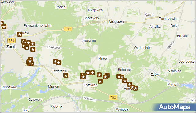 mapa Mirów gmina Niegowa, Mirów gmina Niegowa na mapie Targeo