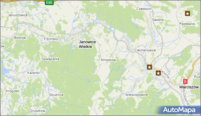 mapa Mniszków gmina Janowice Wielkie, Mniszków gmina Janowice Wielkie na mapie Targeo