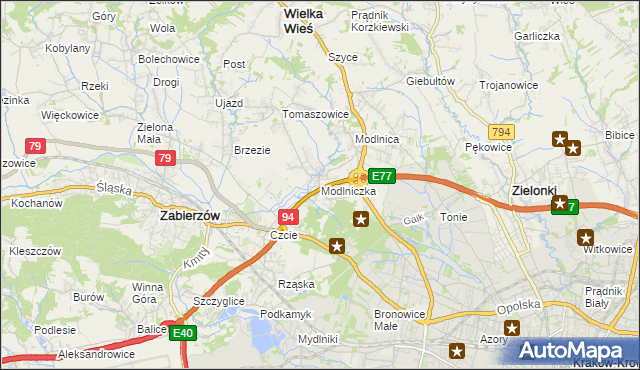 mapa Modlniczka, Modlniczka na mapie Targeo