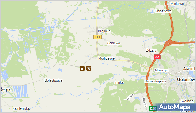 mapa Modrzewie gmina Goleniów, Modrzewie gmina Goleniów na mapie Targeo