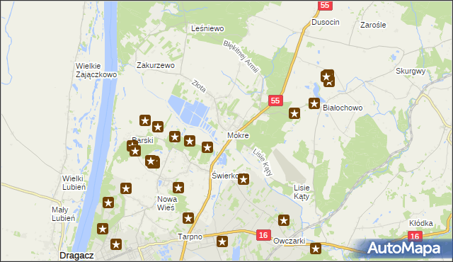 mapa Mokre gmina Grudziądz, Mokre gmina Grudziądz na mapie Targeo