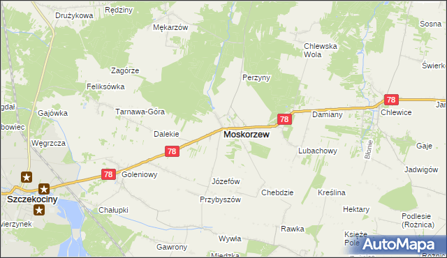 mapa Moskorzew, Moskorzew na mapie Targeo