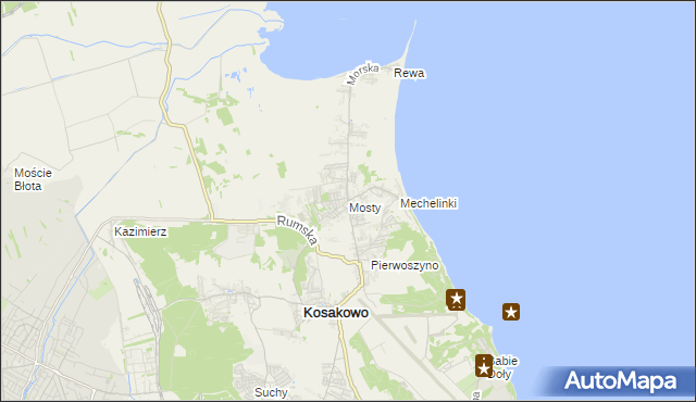 mapa Mosty gmina Kosakowo, Mosty gmina Kosakowo na mapie Targeo