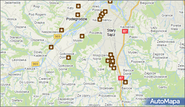 mapa Moszczenica Niżna, Moszczenica Niżna na mapie Targeo