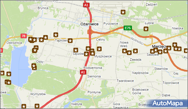 mapa Myszkowice gmina Bobrowniki, Myszkowice gmina Bobrowniki na mapie Targeo