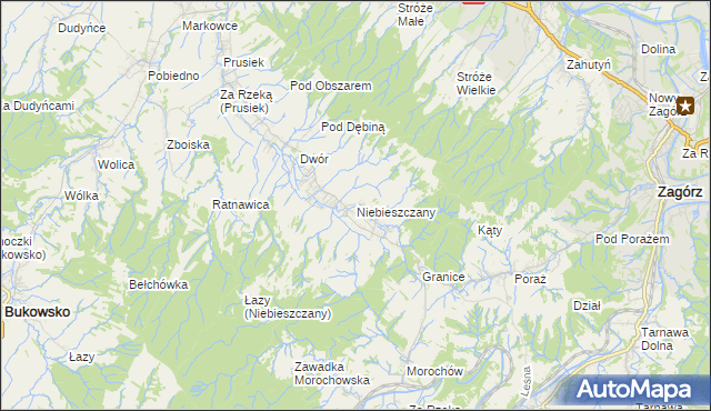 mapa Niebieszczany, Niebieszczany na mapie Targeo
