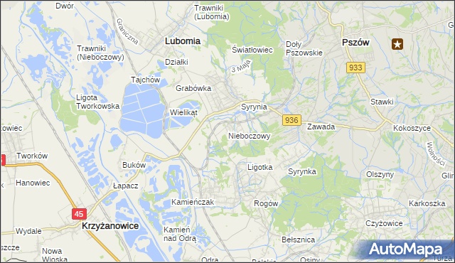 mapa Nieboczowy, Nieboczowy na mapie Targeo