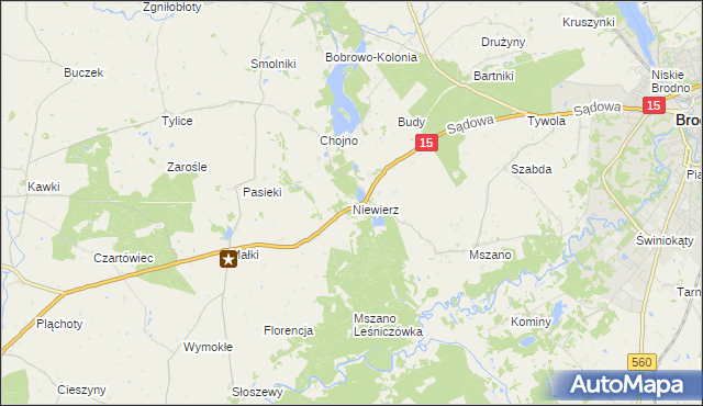 mapa Niewierz gmina Brodnica, Niewierz gmina Brodnica na mapie Targeo