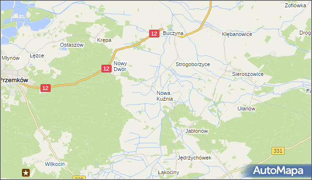 mapa Nowa Kuźnia gmina Radwanice, Nowa Kuźnia gmina Radwanice na mapie Targeo