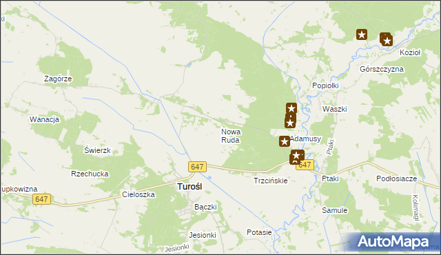 mapa Nowa Ruda gmina Turośl, Nowa Ruda gmina Turośl na mapie Targeo