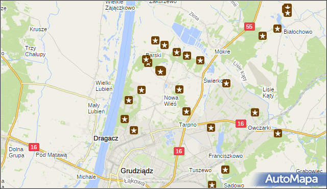 mapa Nowa Wieś gmina Grudziądz, Nowa Wieś gmina Grudziądz na mapie Targeo