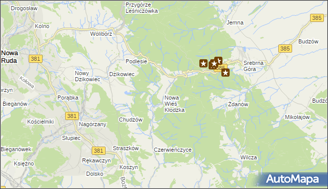 mapa Nowa Wieś Kłodzka, Nowa Wieś Kłodzka na mapie Targeo