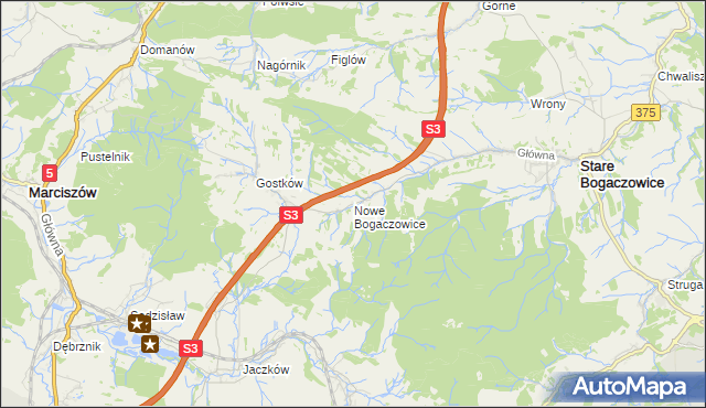 mapa Nowe Bogaczowice, Nowe Bogaczowice na mapie Targeo