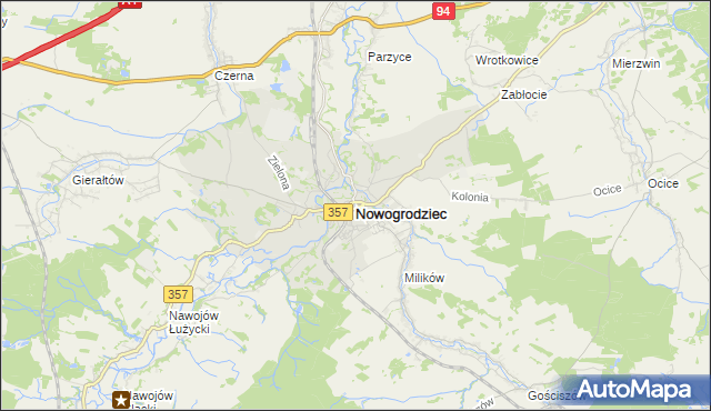 mapa Nowogrodziec, Nowogrodziec na mapie Targeo