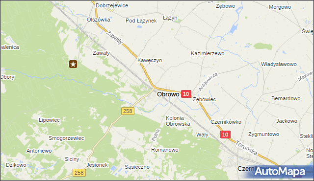 mapa Obrowo powiat toruński, Obrowo powiat toruński na mapie Targeo