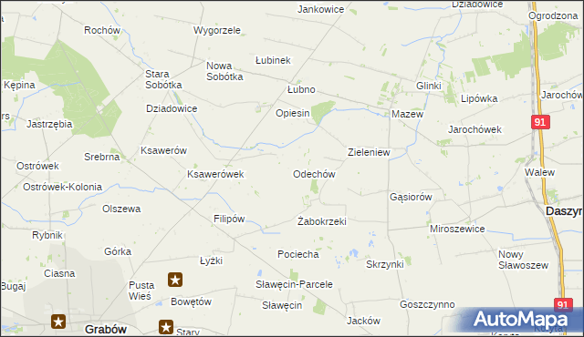 mapa Odechów gmina Grabów, Odechów gmina Grabów na mapie Targeo
