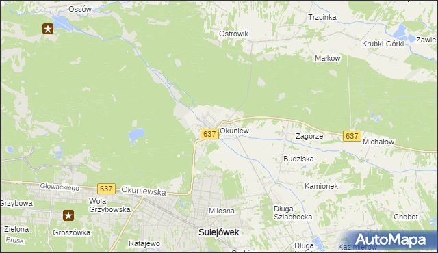 mapa Okuniew, Okuniew na mapie Targeo