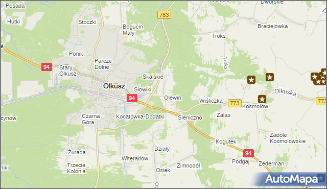 mapa Olewin gmina Olkusz, Olewin gmina Olkusz na mapie Targeo