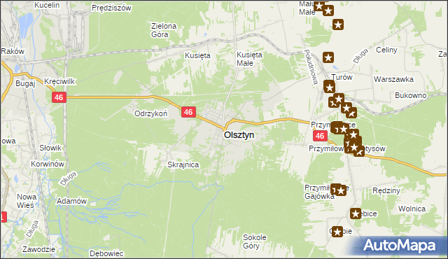 mapa Olsztyn powiat częstochowski, Olsztyn powiat częstochowski na mapie Targeo