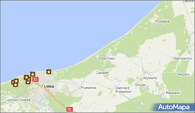 mapa Orzechowo gmina Ustka, Orzechowo gmina Ustka na mapie Targeo