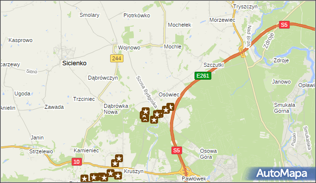 mapa Osówiec gmina Sicienko, Osówiec gmina Sicienko na mapie Targeo