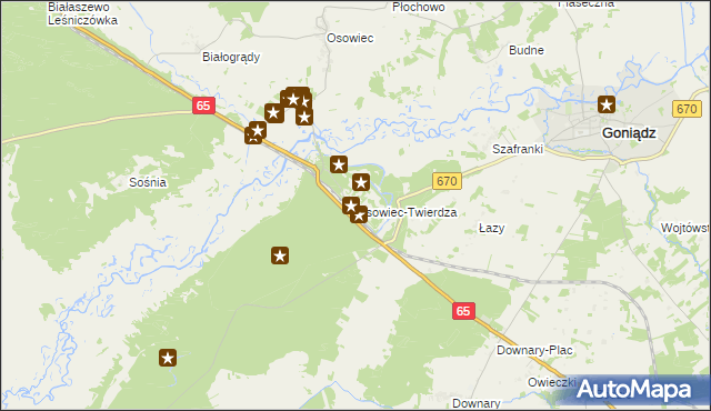 mapa Osowiec-Twierdza, Osowiec-Twierdza na mapie Targeo