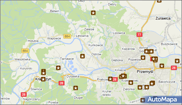 mapa Ostrów gmina Przemyśl, Ostrów gmina Przemyśl na mapie Targeo