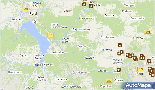 mapa Ostrów gmina Żarki, Ostrów gmina Żarki na mapie Targeo