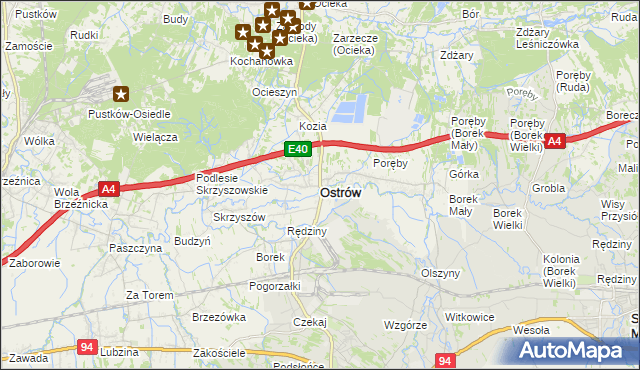 mapa Ostrów powiat ropczycko-sędziszowski, Ostrów powiat ropczycko-sędziszowski na mapie Targeo