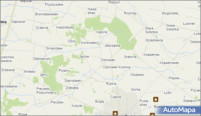 mapa Ostrówek gmina Grabów, Ostrówek gmina Grabów na mapie Targeo